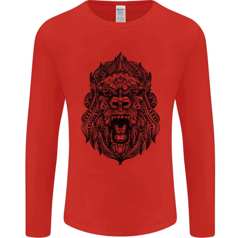 Mandala Art Ape Mens Long Sleeve T-Shirt Red