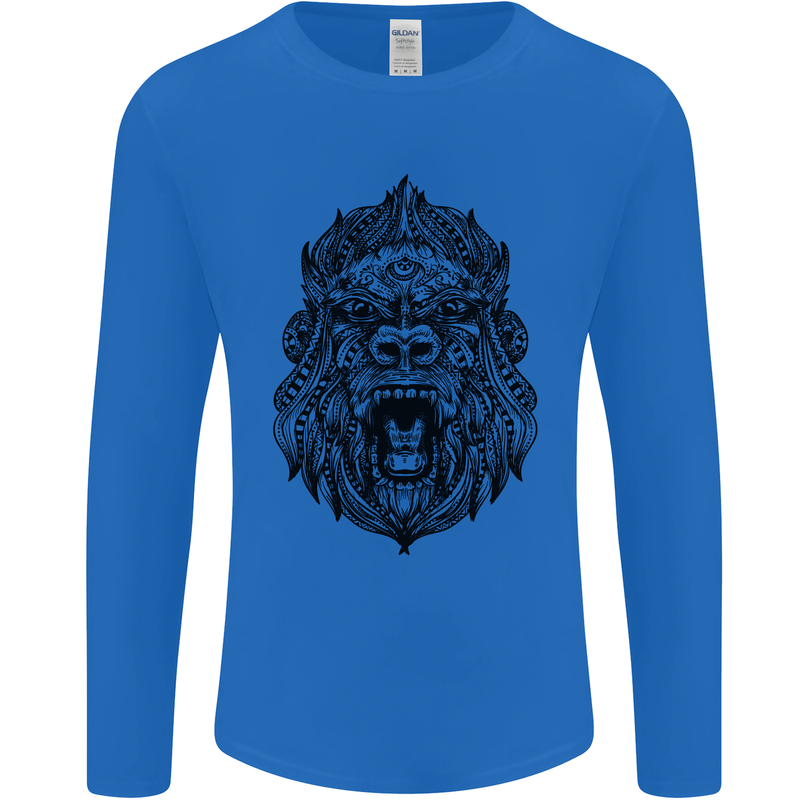 Mandala Art Ape Mens Long Sleeve T-Shirt Royal Blue
