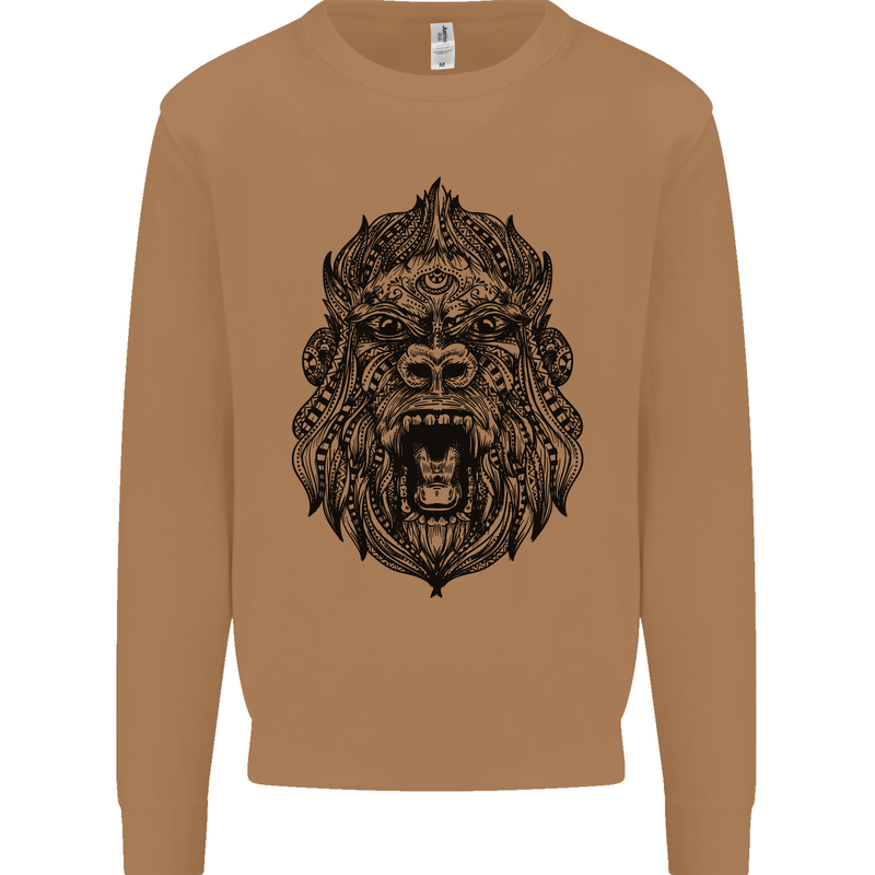 Mandala Art Ape Mens Sweatshirt Jumper Caramel Latte
