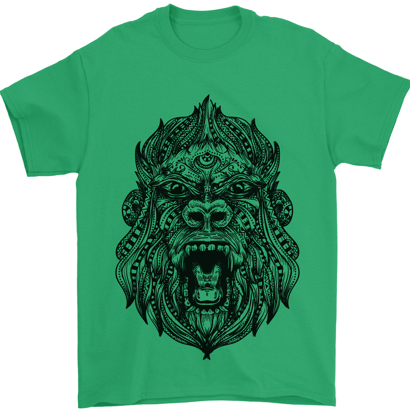 Mandala Art Ape Mens T-Shirt 100% Cotton Irish Green