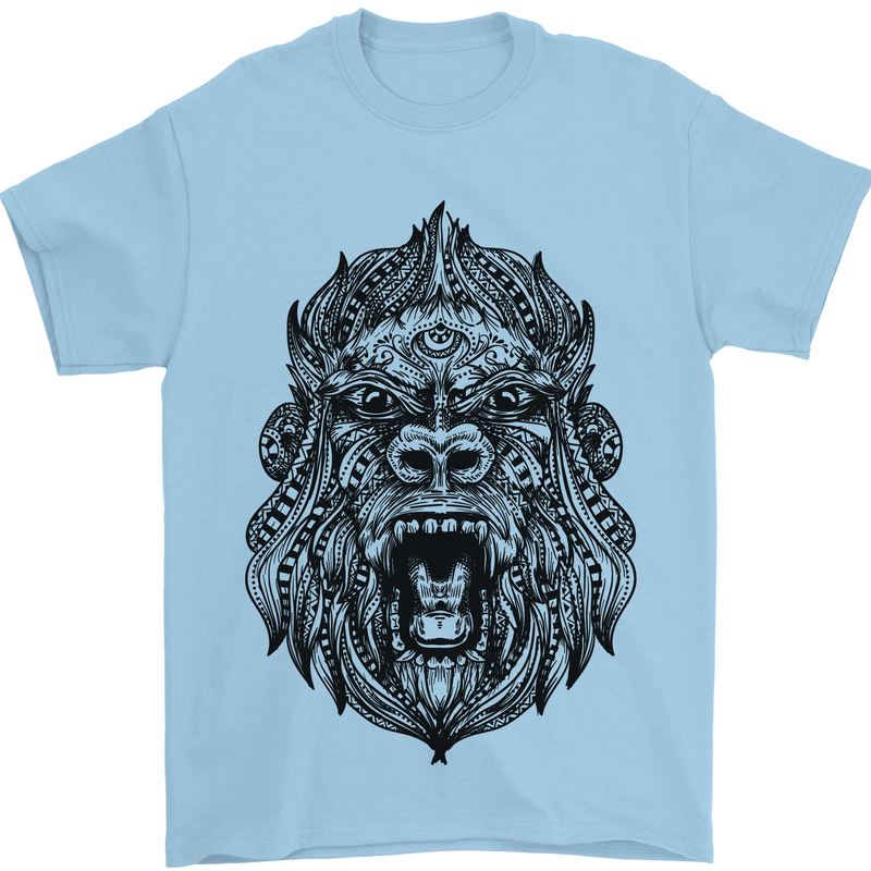 Mandala Art Ape Mens T-Shirt 100% Cotton Light Blue