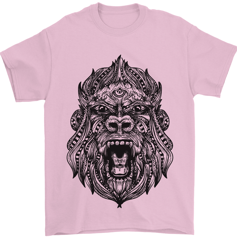 Mandala Art Ape Mens T-Shirt 100% Cotton Light Pink