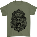 Mandala Art Ape Mens T-Shirt 100% Cotton Military Green