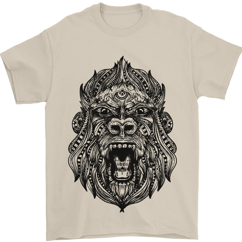 Mandala Art Ape Mens T-Shirt 100% Cotton Sand