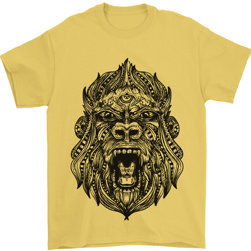 Mandala Art Ape Mens T-Shirt 100% Cotton Yellow