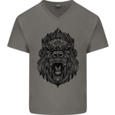 Mandala Art Ape Mens V-Neck Cotton T-Shirt Charcoal