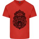 Mandala Art Ape Mens V-Neck Cotton T-Shirt Red