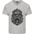Mandala Art Ape Mens V-Neck Cotton T-Shirt Sports Grey