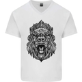 Mandala Art Ape Mens V-Neck Cotton T-Shirt White