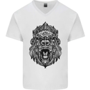 Mandala Art Ape Mens V-Neck Cotton T-Shirt White