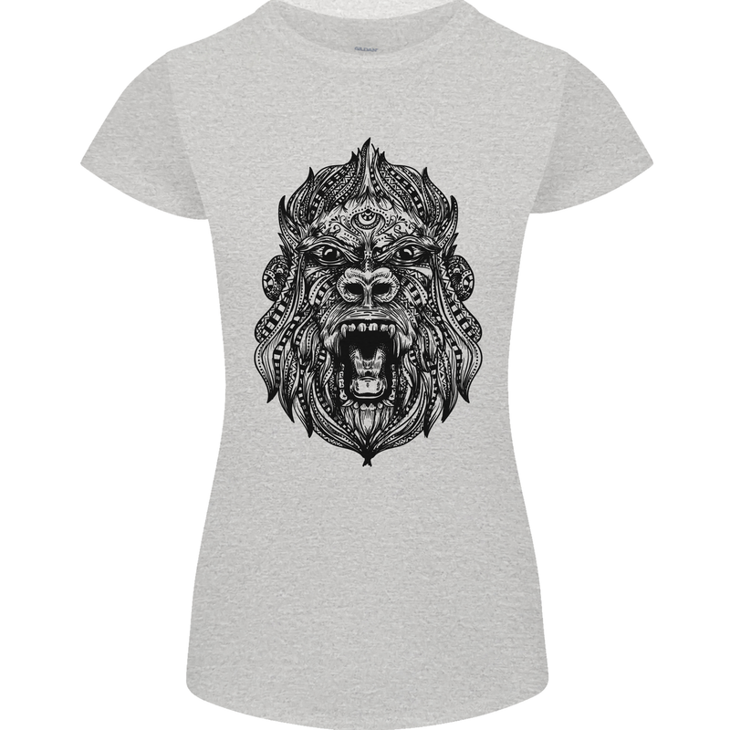 Mandala Art Ape Womens Petite Cut T-Shirt Sports Grey