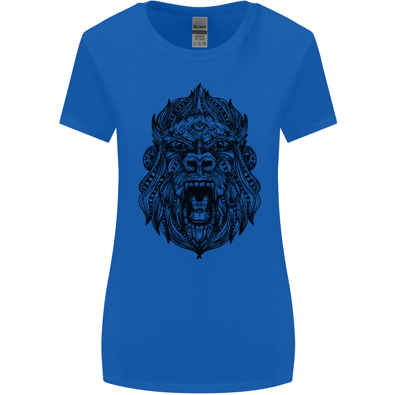 Mandala Art Ape Womens Wider Cut T-Shirt Royal Blue
