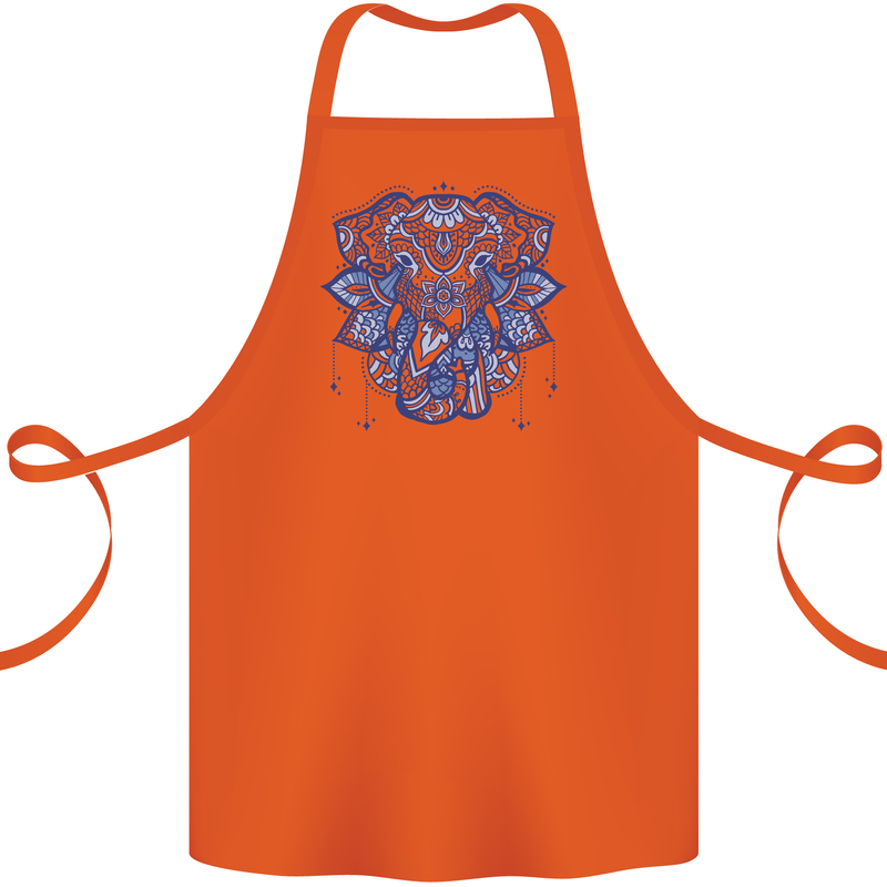 Mandala Art Elephant Cotton Apron 100% Organic Orange
