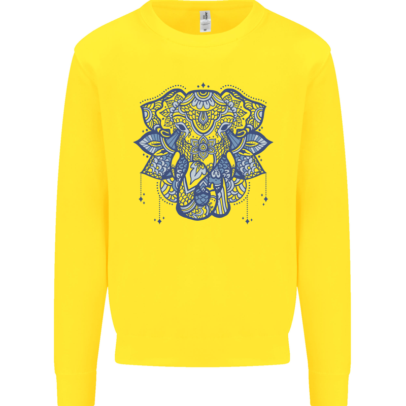 Mandala Art Elephant Kids Sweatshirt Jumper Yellow