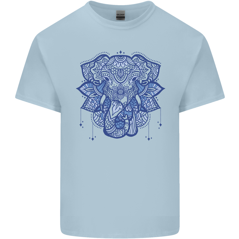Mandala Art Elephant Kids T-Shirt Childrens Light Blue