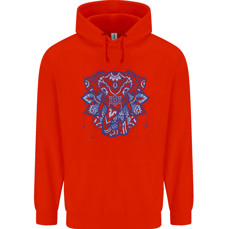 Mandala Art Elephant Mens 80% Cotton Hoodie Bright Red