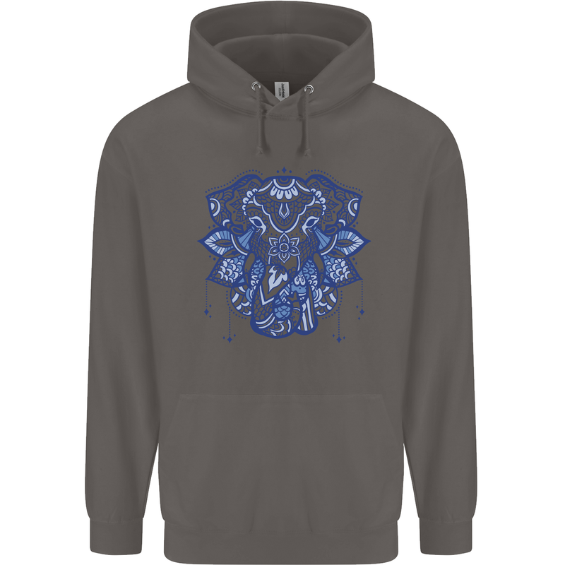 Mandala Art Elephant Mens 80% Cotton Hoodie Charcoal