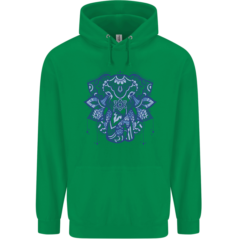 Mandala Art Elephant Mens 80% Cotton Hoodie Irish Green