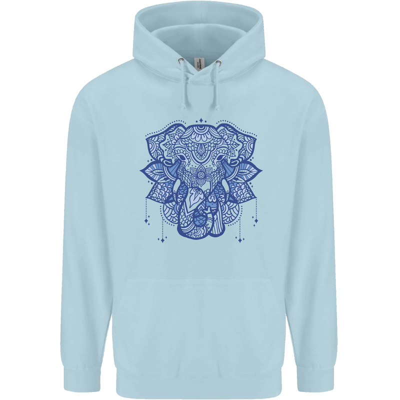 Mandala Art Elephant Mens 80% Cotton Hoodie Light Blue