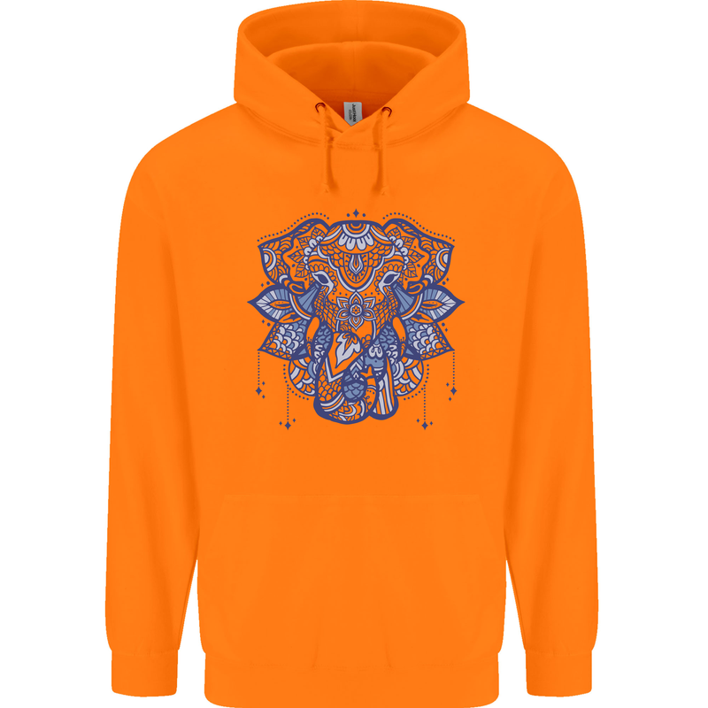 Mandala Art Elephant Mens 80% Cotton Hoodie Orange