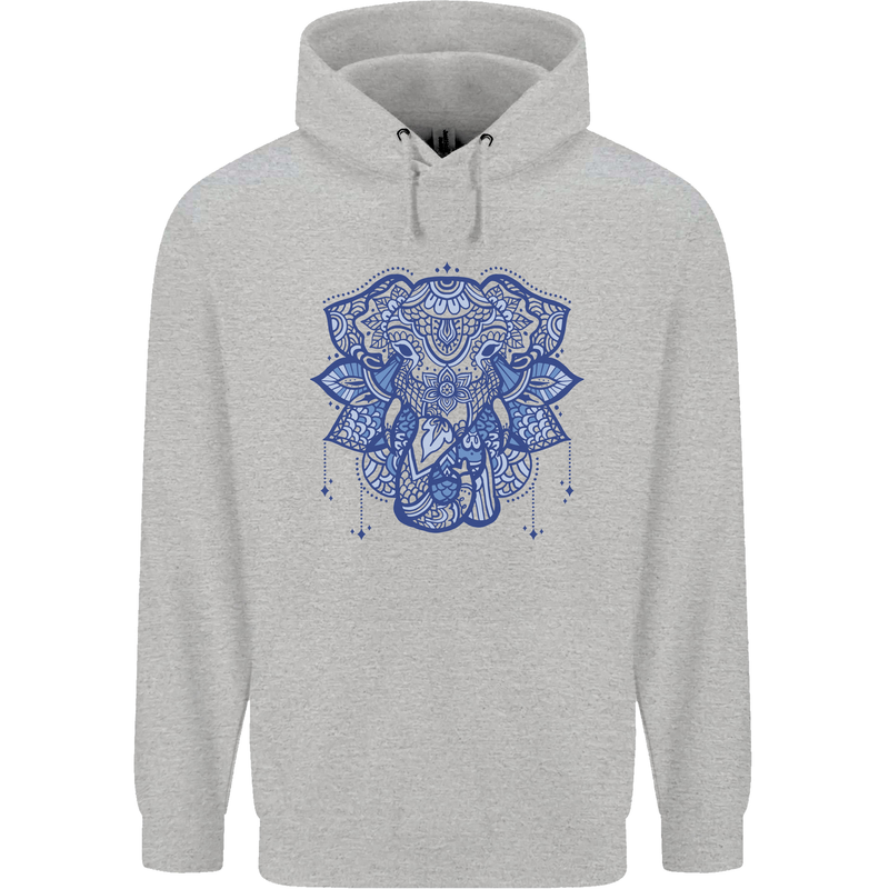 Mandala Art Elephant Mens 80% Cotton Hoodie Sports Grey