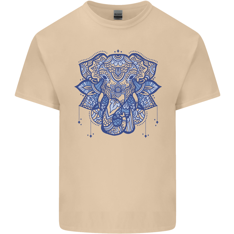 Mandala Art Elephant Mens Cotton T-Shirt Tee Top Sand