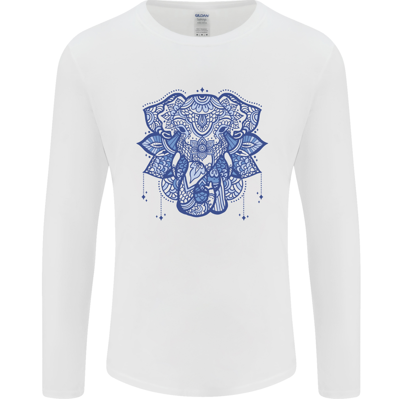 Mandala Art Elephant Mens Long Sleeve T-Shirt White