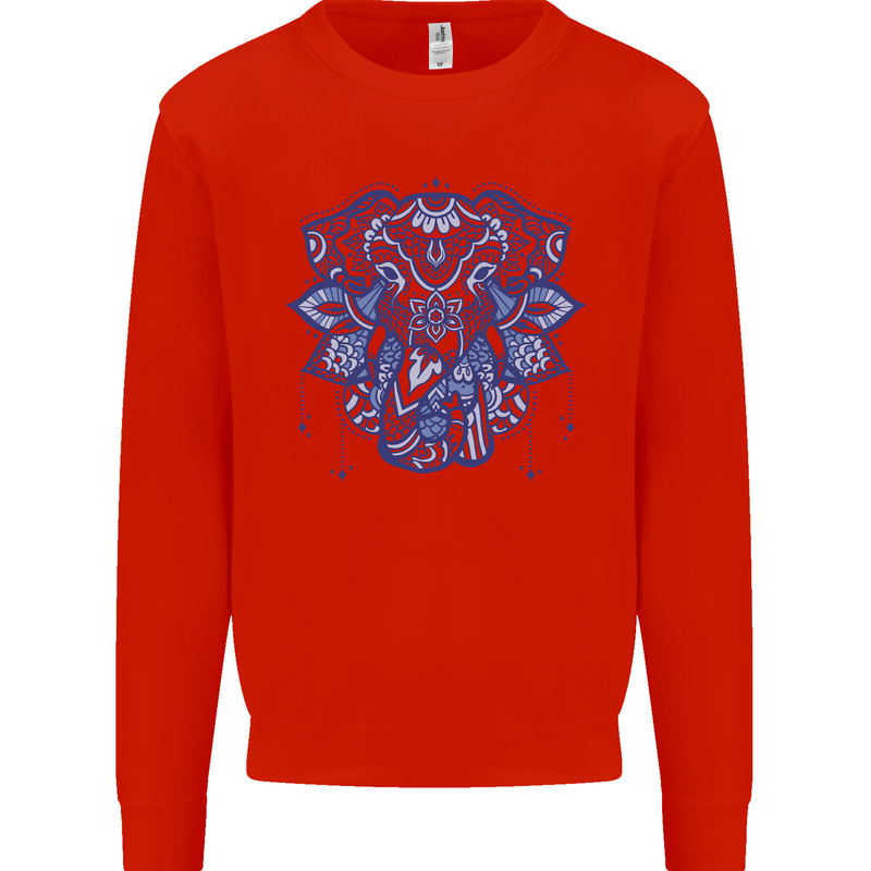 Mandala Art Elephant Mens Sweatshirt Jumper Bright Red