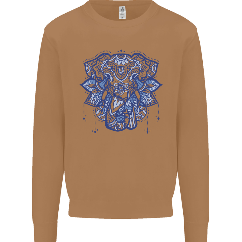 Mandala Art Elephant Mens Sweatshirt Jumper Caramel Latte