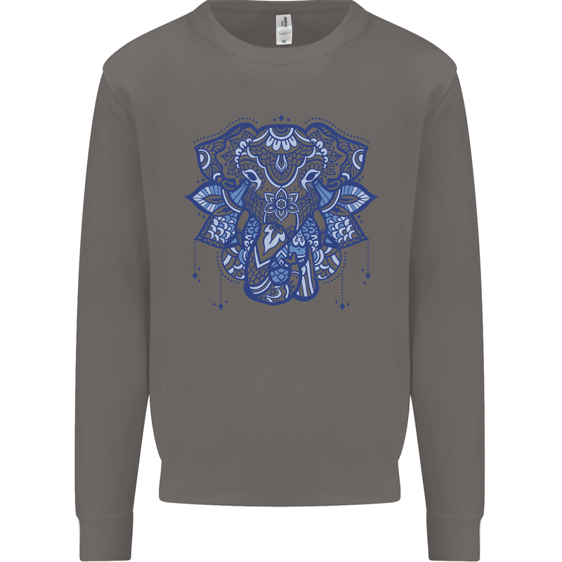 Mandala Art Elephant Mens Sweatshirt Jumper Charcoal