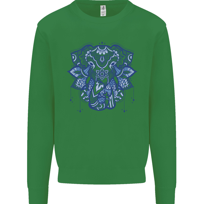 Mandala Art Elephant Mens Sweatshirt Jumper Irish Green
