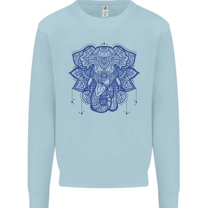 Mandala Art Elephant Mens Sweatshirt Jumper Light Blue