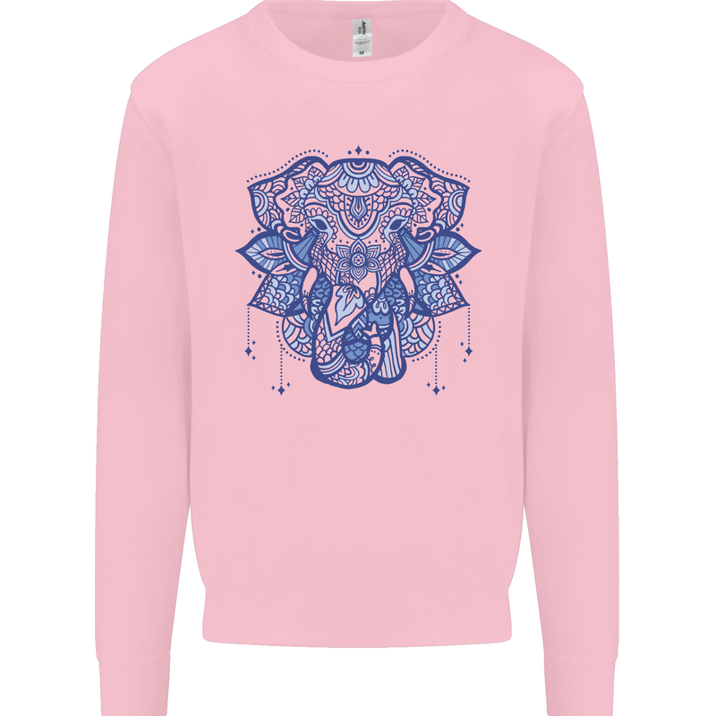 Mandala Art Elephant Mens Sweatshirt Jumper Light Pink