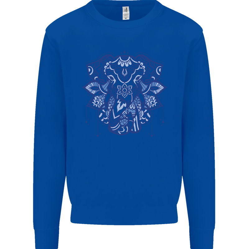 Mandala Art Elephant Mens Sweatshirt Jumper Royal Blue