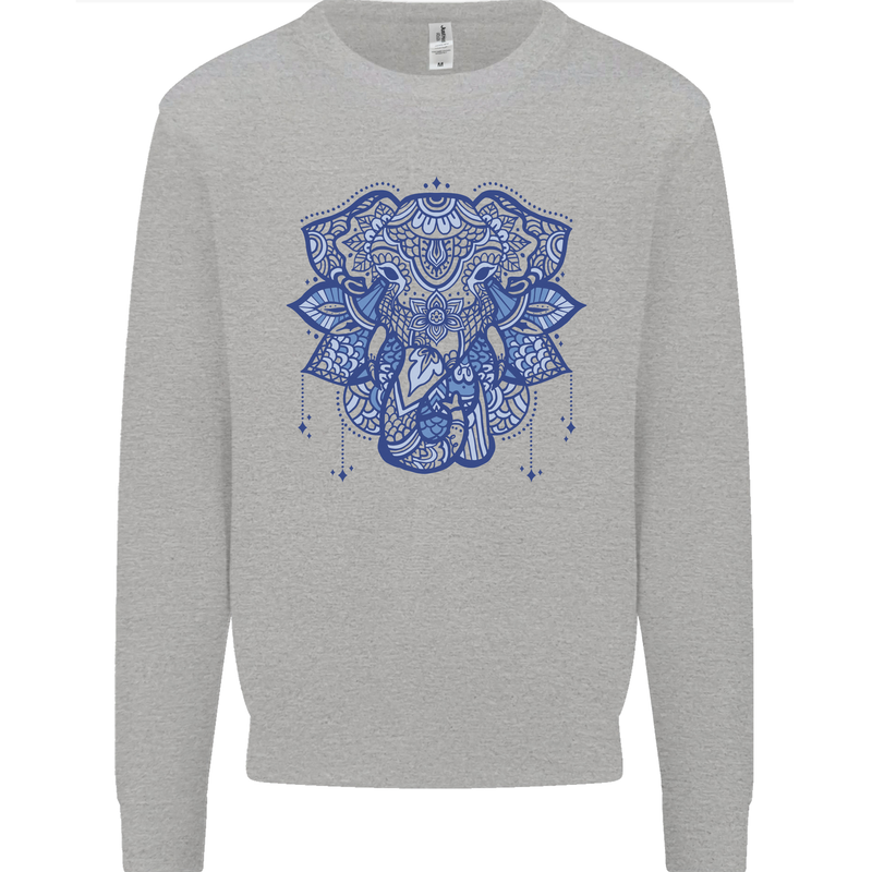Mandala Art Elephant Mens Sweatshirt Jumper Sports Grey