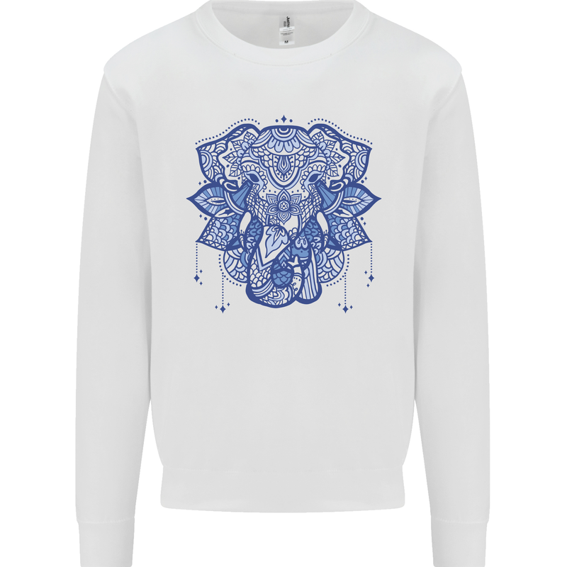 Mandala Art Elephant Mens Sweatshirt Jumper White