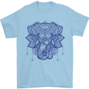 Mandala Art Elephant Mens T-Shirt 100% Cotton Light Blue