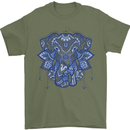 Mandala Art Elephant Mens T-Shirt 100% Cotton Military Green