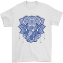 Mandala Art Elephant Mens T-Shirt 100% Cotton White
