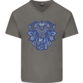 Mandala Art Elephant Mens V-Neck Cotton T-Shirt Charcoal