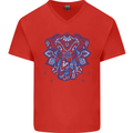 Mandala Art Elephant Mens V-Neck Cotton T-Shirt Red