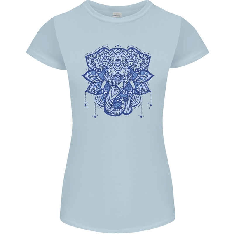 Mandala Art Elephant Womens Petite Cut T-Shirt Light Blue