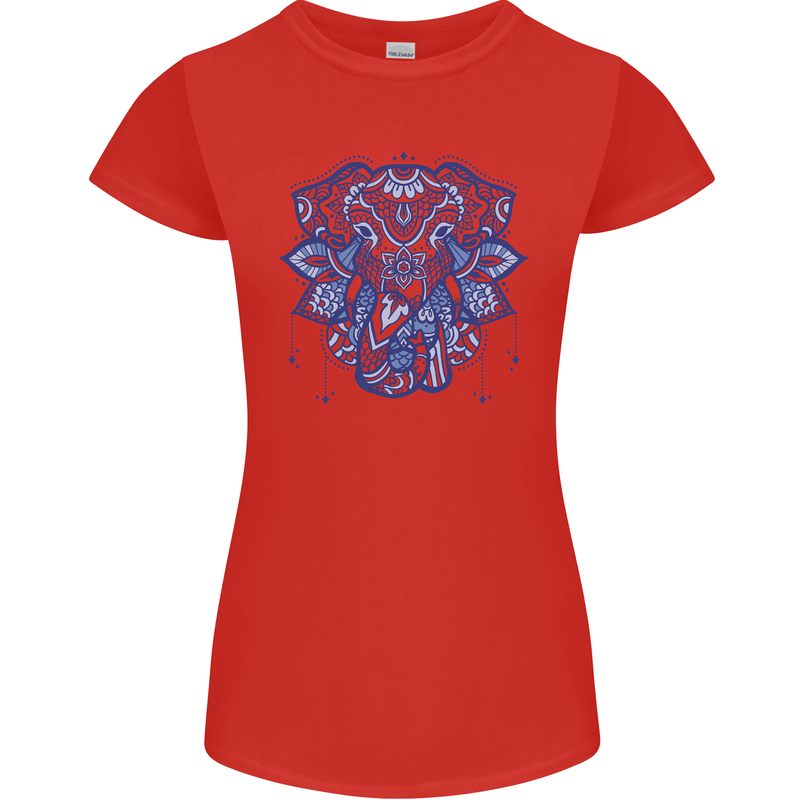 Mandala Art Elephant Womens Petite Cut T-Shirt Red