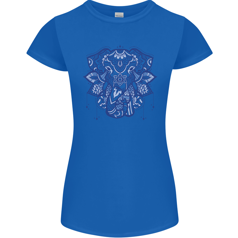 Mandala Art Elephant Womens Petite Cut T-Shirt Royal Blue