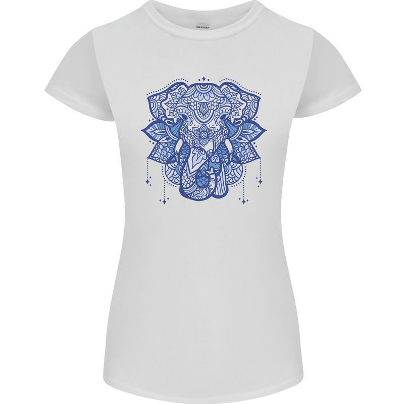 Mandala Art Elephant Womens Petite Cut T-Shirt White