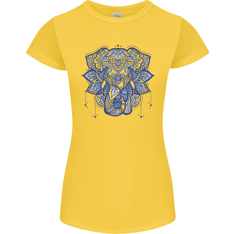 Mandala Art Elephant Womens Petite Cut T-Shirt Yellow