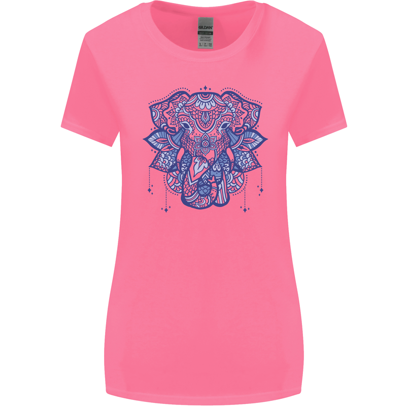 Mandala Art Elephant Womens Wider Cut T-Shirt Azalea