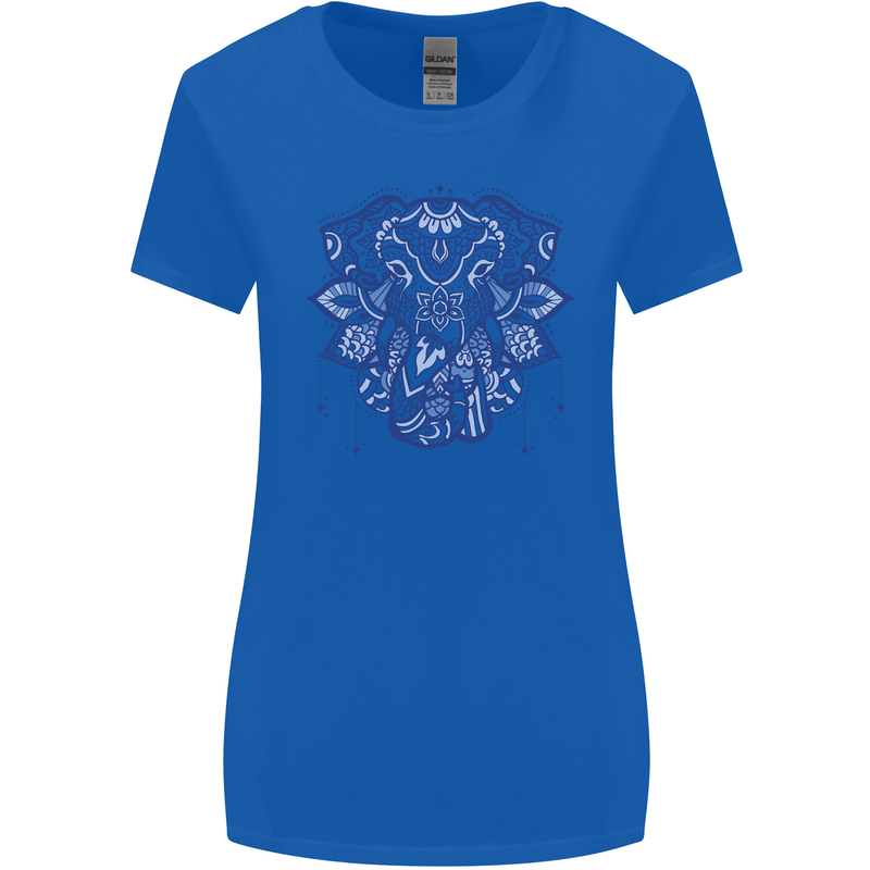 Mandala Art Elephant Womens Wider Cut T-Shirt Royal Blue