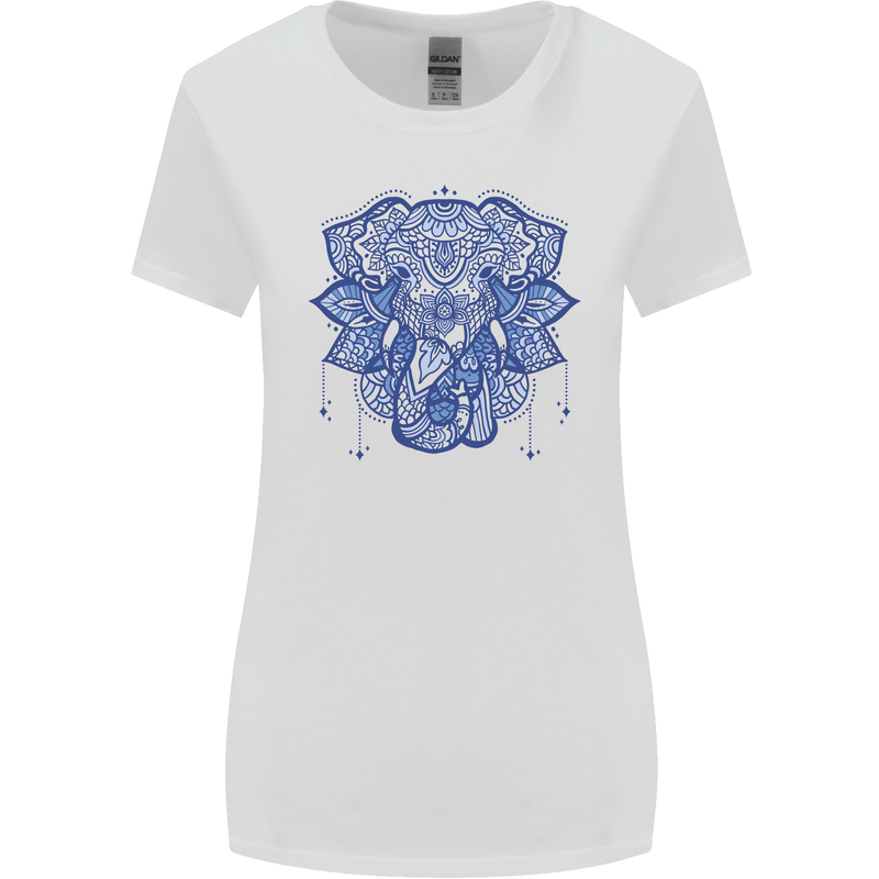 Mandala Art Elephant Womens Wider Cut T-Shirt White