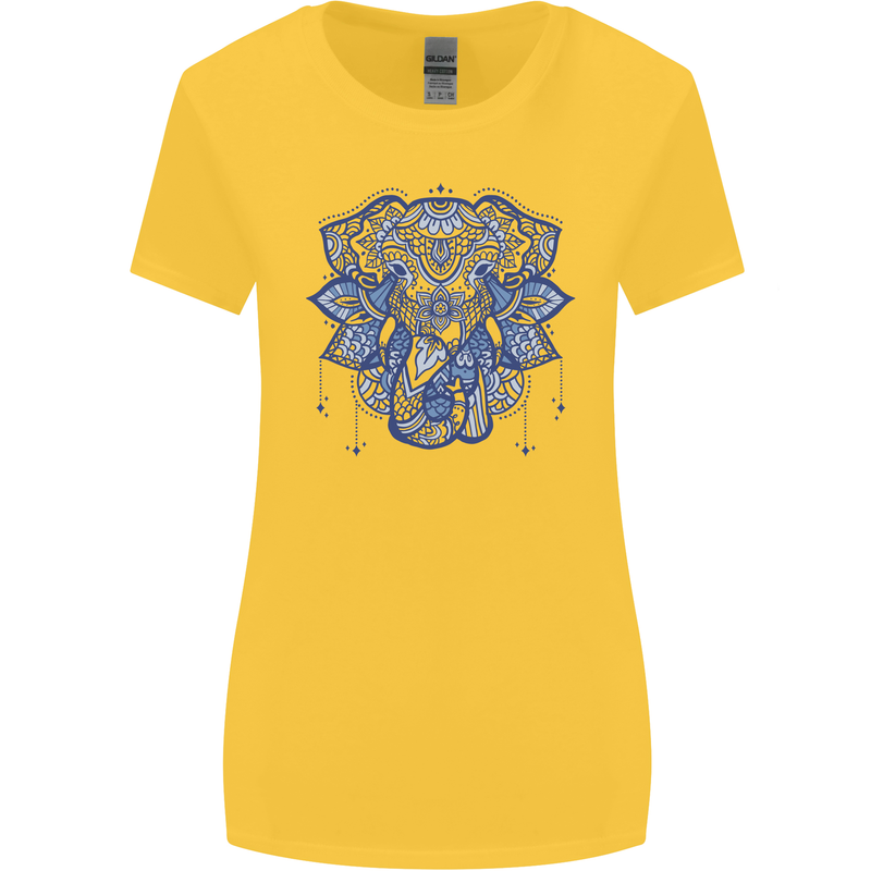 Mandala Art Elephant Womens Wider Cut T-Shirt Yellow